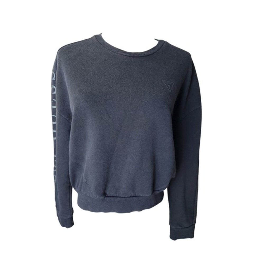 GUESS‎ Black Crew Neck Long Sleeve Crop Sweatshirt Women Size M